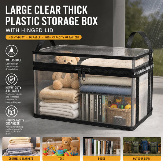 Large Clear Storage Box with Hinged Lid